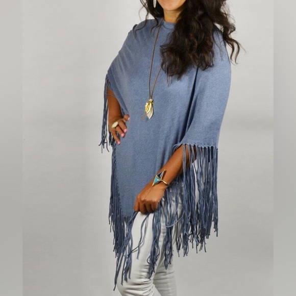 Minnie Rose Fringed Cotton Hankie Poncho in Chocolate Brown - One Size - Picture 1 of 6